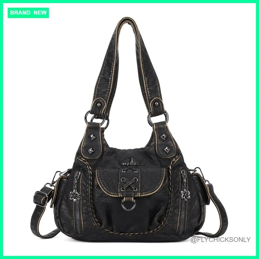 Vegan Leather Hobo Crossbody Bag with Multi-Pockets, Adjustable Strap